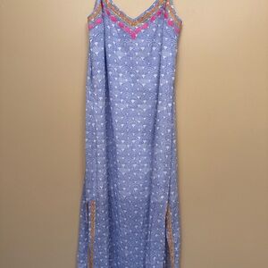 Tori Richard Blue shell Pattern Maxi with Pink & Orange Accents